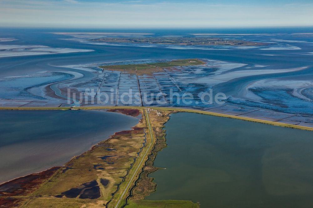 Luftaufnahme Hattstedtermarsch - Wattenmeer der Nordsee- Küste am Beltringharder Koog am Lüttmoordamm in Hattstedtermarsch im Bundesland Schleswig-Holstein, Deutschland