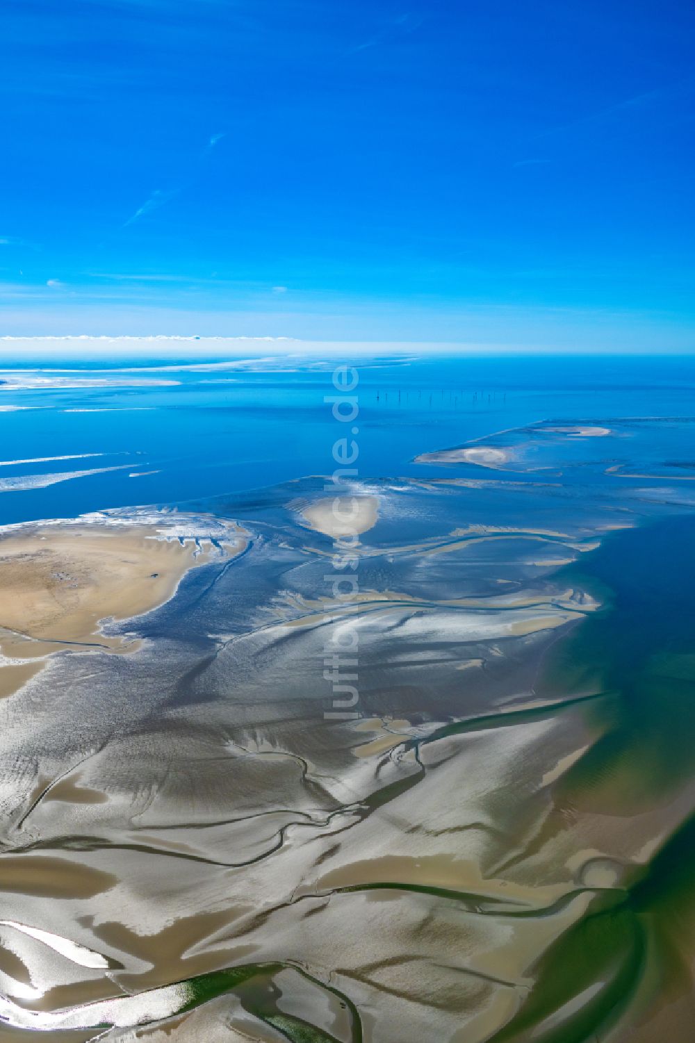 Butjadingen aus der Vogelperspektive: Wattenmeer der Nordsee- Küste in Butjadingen im Bundesland Niedersachsen, Deutschland