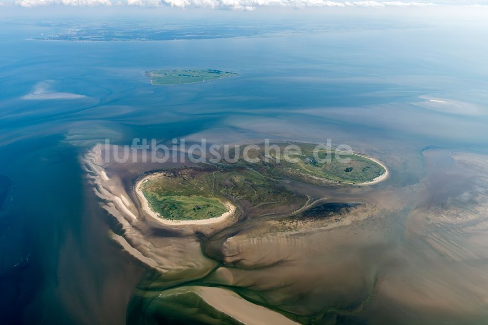 Nigehörn aus der Vogelperspektive: Wattenmeer der Nordsee- Küste der Insel in Nigehörn im Bundesland Hamburg