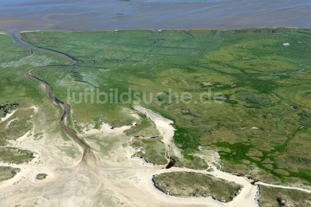 Norderney aus der Vogelperspektive: Wattenmeer der Nordsee- Küste auf der Insel Norderney im Bundesland Niedersachsen