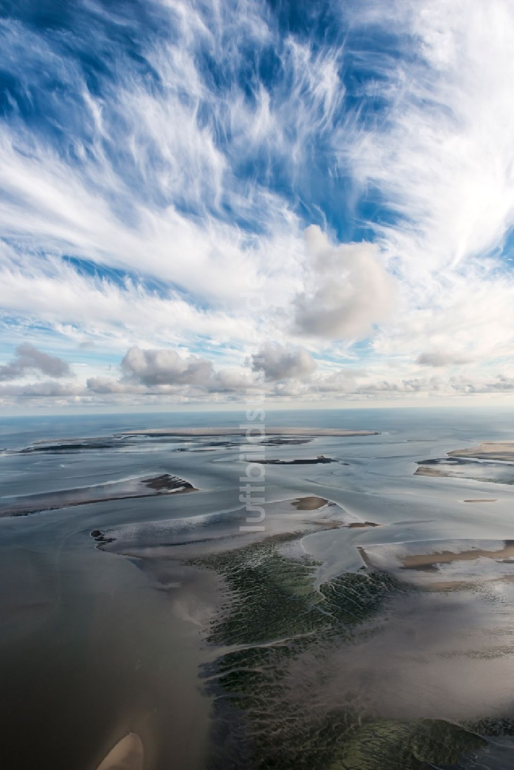 Pellworm von oben - Wattenmeer der Nordsee- Küste in Pellworm im Bundesland Schleswig-Holstein