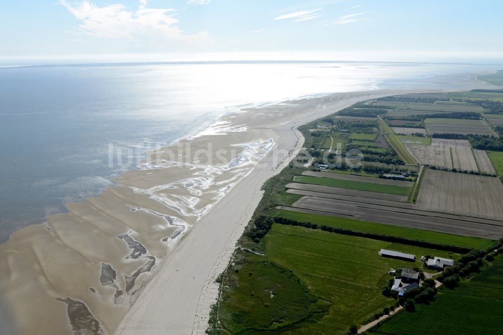 Nieblum aus der Vogelperspektive: Wattenmeer der Nordsee- Küste am Strand der Ostfriesischen Insel Föhr in Nieblum im Bundesland Schleswig-Holstein