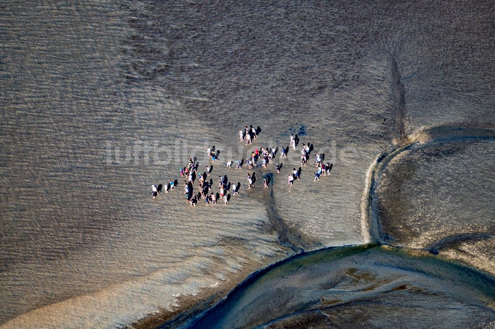 Luftbild Norderney - Wattwanderung eine Gruppe im Wattenmeer vor Norderney im Bundesland Niedersachsen, Deutschland