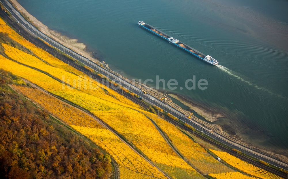 Luftaufnahme Brey - Weinbergs- Landschaft der Winzer- Gebiete in Brey im Bundesland Rheinland-Pfalz