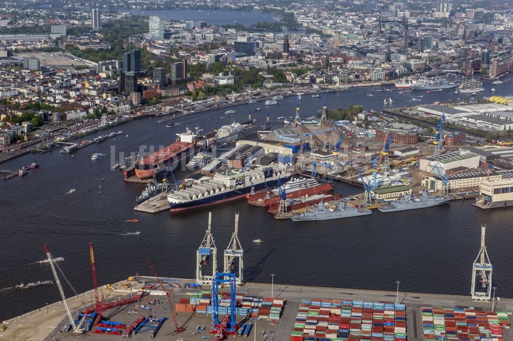 Hamburg von oben - Werftgelände der Blohm+Voss GmbH in Hamburg