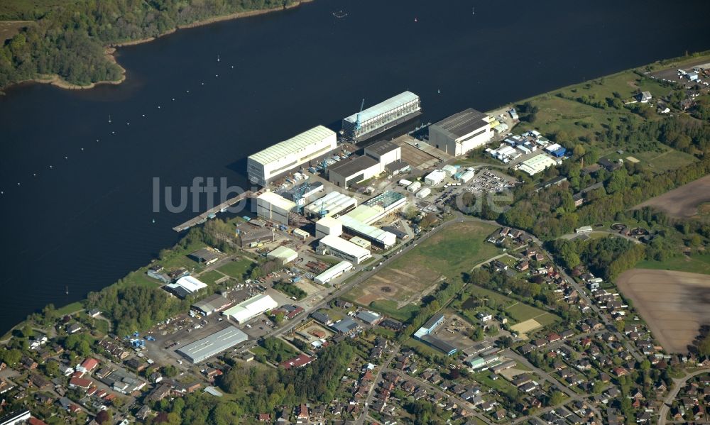 Luftbild Schacht-Audorf - Werftgelände der Lürssen Kröger Werft GmbH & Co. KG in Schacht-Audorf im Bundesland Schleswig-Holstein, Deutschland