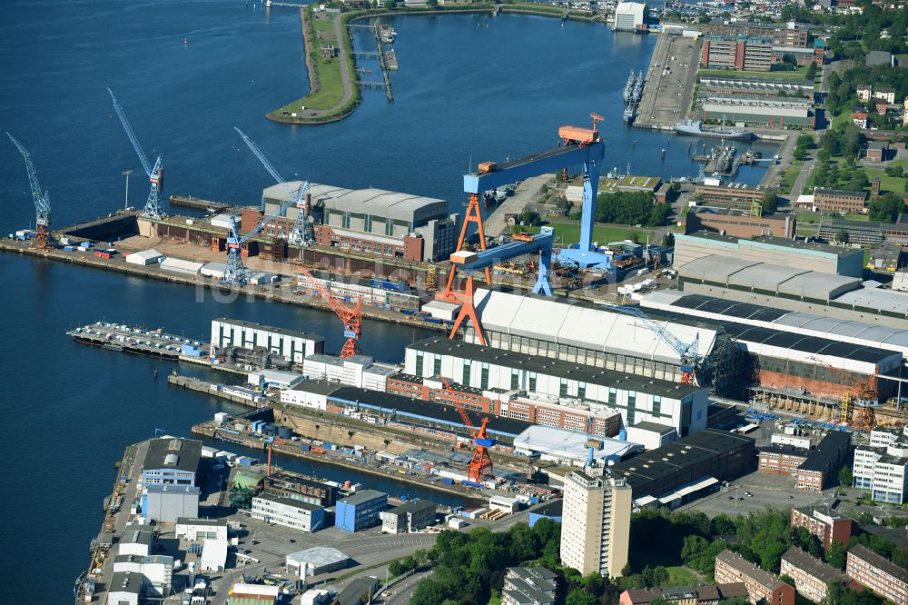 Luftbild Kiel - Werftgelände der Schiffswerft thyssenkrupp Marine Systems GmbH in Kiel im Bundesland Schleswig-Holstein, Deutschland