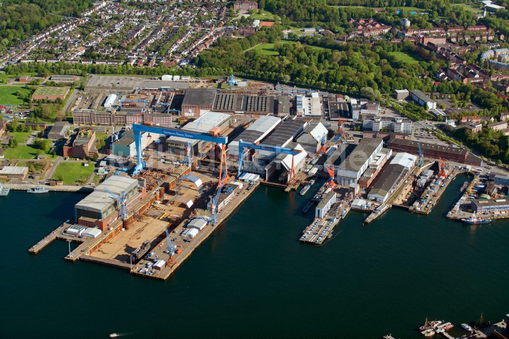 Luftbild Kiel - Werftgelände der Schiffswerft thyssenkrupp Marine Systems GmbH in Kiel im Bundesland Schleswig-Holstein, Deutschland