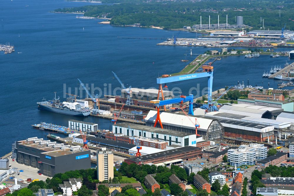 Luftbild Kiel - Werftgelände der Schiffswerft thyssenkrupp Marine Systems GmbH in Kiel im Bundesland Schleswig-Holstein, Deutschland