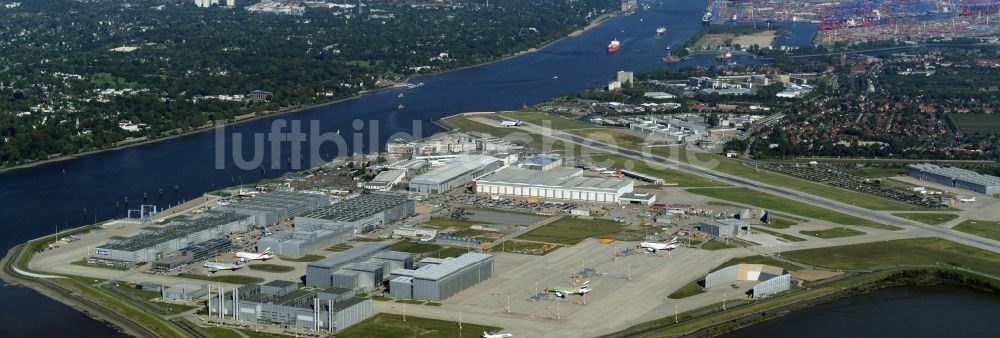 Luftaufnahme Hamburg Finkenwerder - Werksgelände der Airbus Deutschland GmbH - Flugplatz Hamburg-Finkenwerder