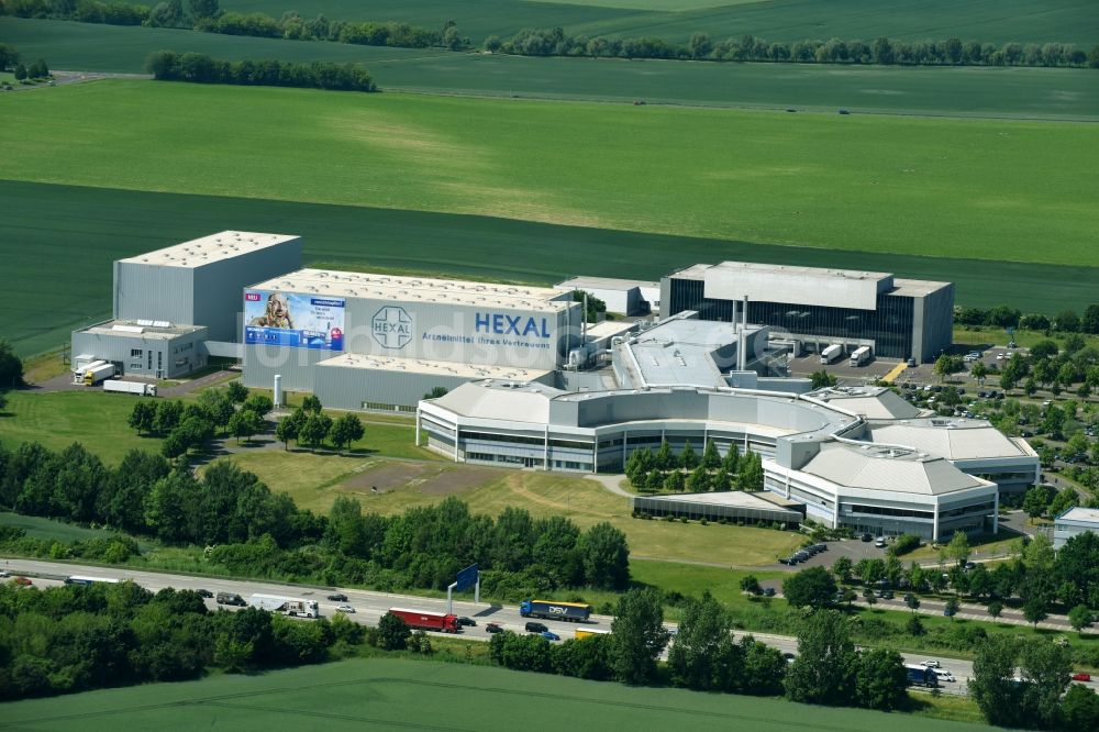 Luftaufnahme Barleben - Werksgelände der Arzneimittelkonzerne Salutas Pharma GmbH und Hexal AG in Barleben im Bundesland Sachsen-Anhalt, Deutschland