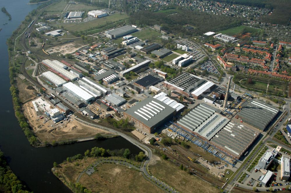 HENNIGSDORF aus der Vogelperspektive: Werksgelände der Bombardier Transportation in Hennigsdorf