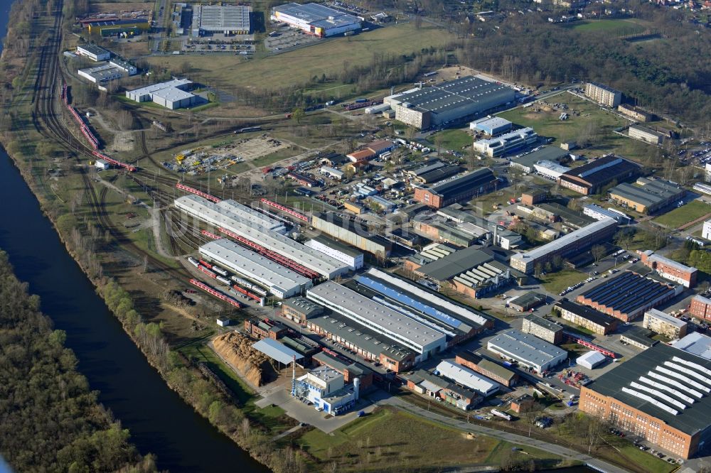 Hennigsdorf von oben - Werksgelände der Bombardier Transportation für Schienenfahrzeuge und Lokomotiven in Hennigsdorf in Brandenburg