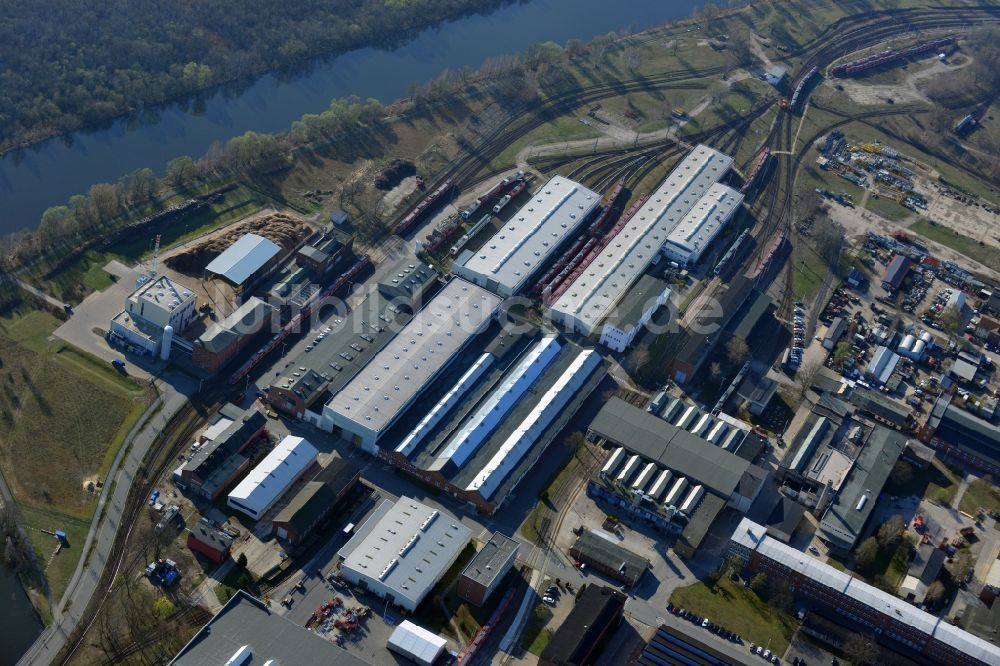 Hennigsdorf von oben - Werksgelände der Bombardier Transportation für Schienenfahrzeuge und Lokomotiven in Hennigsdorf in Brandenburg