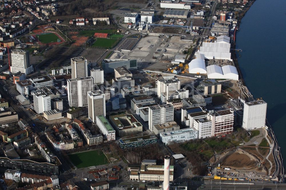 Luftbild Basel - Werksgelände und Campus des Pharmakonzerns Novartis in Basel in der Schweiz