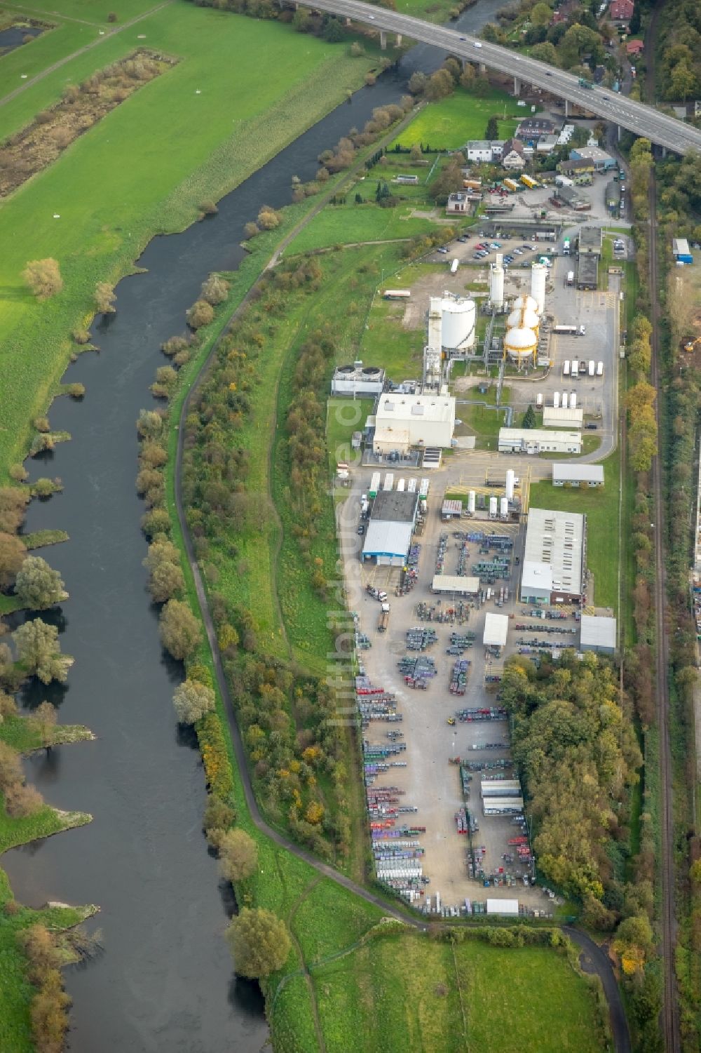 Luftaufnahme Hattingen - Werksgelände des Chemieproduzenten Air Products GmbH An der Kost in Hattingen im Bundesland Nordrhein-Westfalen, Deutschland