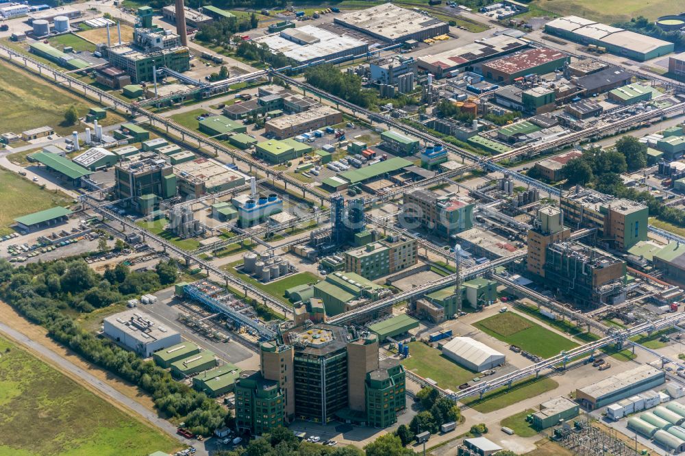 Bergkamen aus der Vogelperspektive: Werksgelände des Chemieproduzenten Bayer Pharma AG in Bergkamen im Bundesland Nordrhein-Westfalen, Deutschland