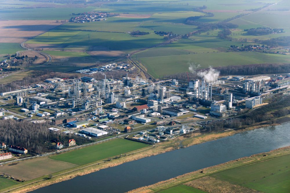 Luftbild Nünchritz - Werksgelände des Chemieproduzenten Wacker Chemie AG, Werk Nünchritz in Nünchritz im Bundesland Sachsen, Deutschland