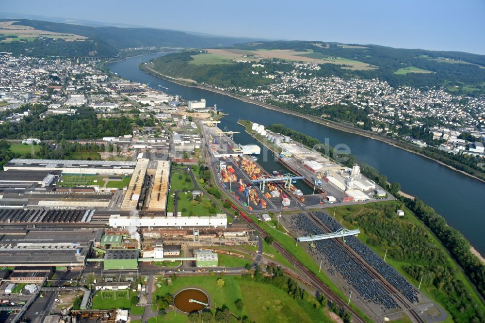 Luftaufnahme Andernach - Werksgelände der der thyssenkrupp Rasselstein GmbH in Andernach im Bundesland Rheinland-Pfalz, Deutschland