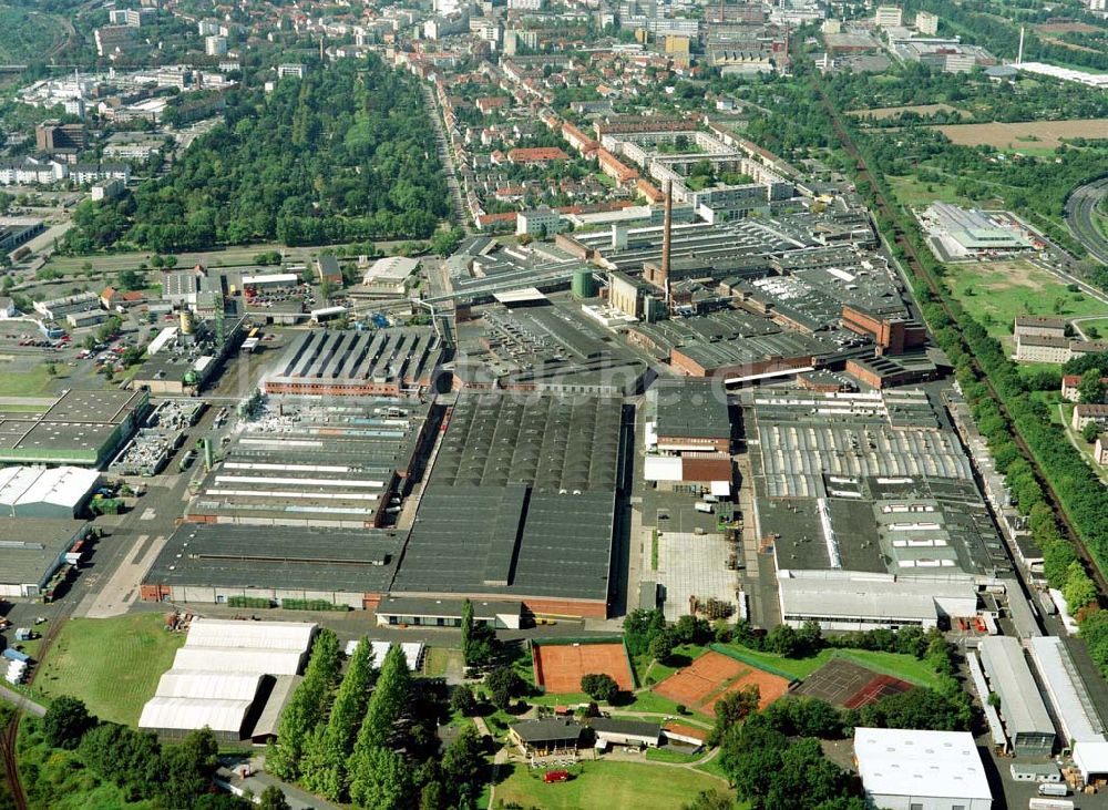 Hanau / Hessen von oben - Werksgelände der DUNLOP GmbH an der Dunlopstraße 2 in 63450 Hanau. (Tel.: 06181-6801).