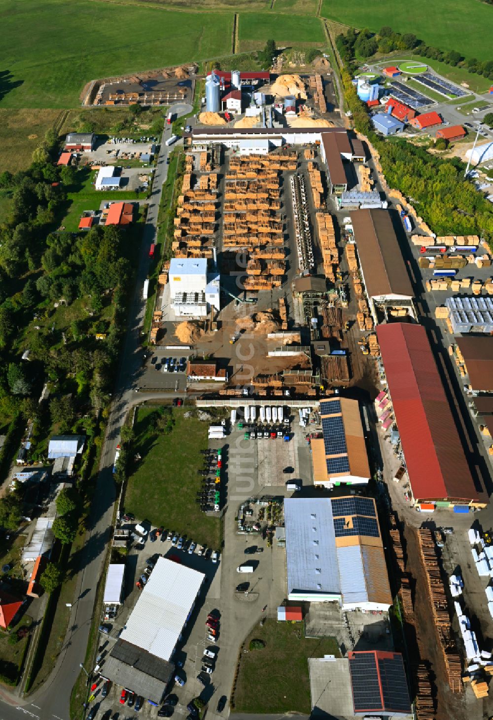 Hagenow aus der Vogelperspektive: Werksgelände der HMS Holzindustrie Hagenow GmbH in Hagenow im Bundesland Mecklenburg-Vorpommern, Deutschland