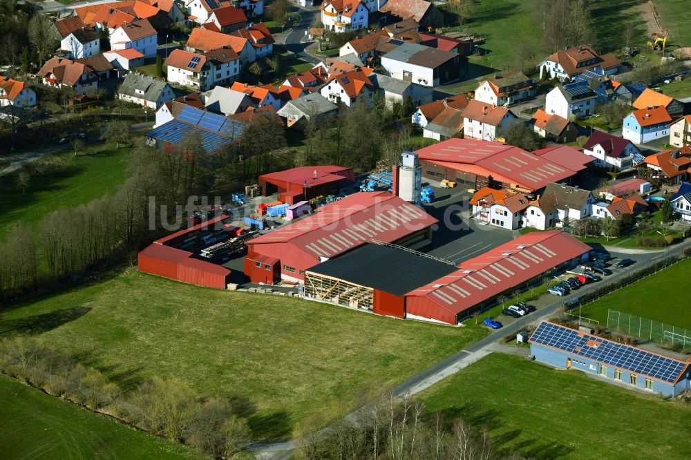 Brand von oben - Werksgelände der Holzbau Gutmann GmbH in Brand im Bundesland Hessen, Deutschland