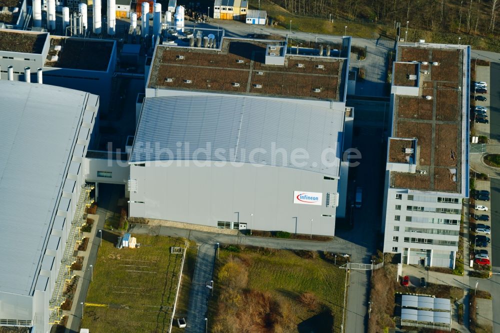 Dresden von oben - Werksgelände der Infineon Technologies Dresden GmbH im Ortsteil Klotzsche in Dresden im Bundesland Sachsen, Deutschland