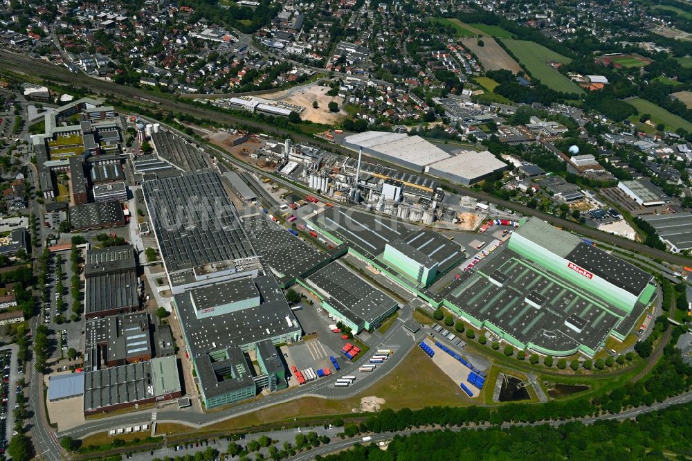 Gütersloh von oben - Werksgelände der Miele & Cie. KG an der Carl-Miele-Straße im Ortsteil Spexard in Gütersloh im Bundesland Nordrhein-Westfalen, Deutschland