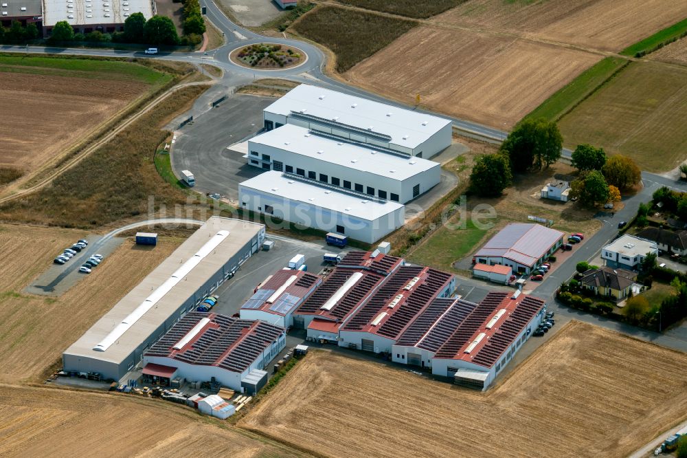 Luftbild Steinfeld - Werksgelände der SCHMELZMETALL Deutschland GmbH und der INHATEC GmbH & Co. KG an der Raiffeisenstraße im Ortsteil Hausen in Steinfeld im Bundesland Bayern, Deutschland