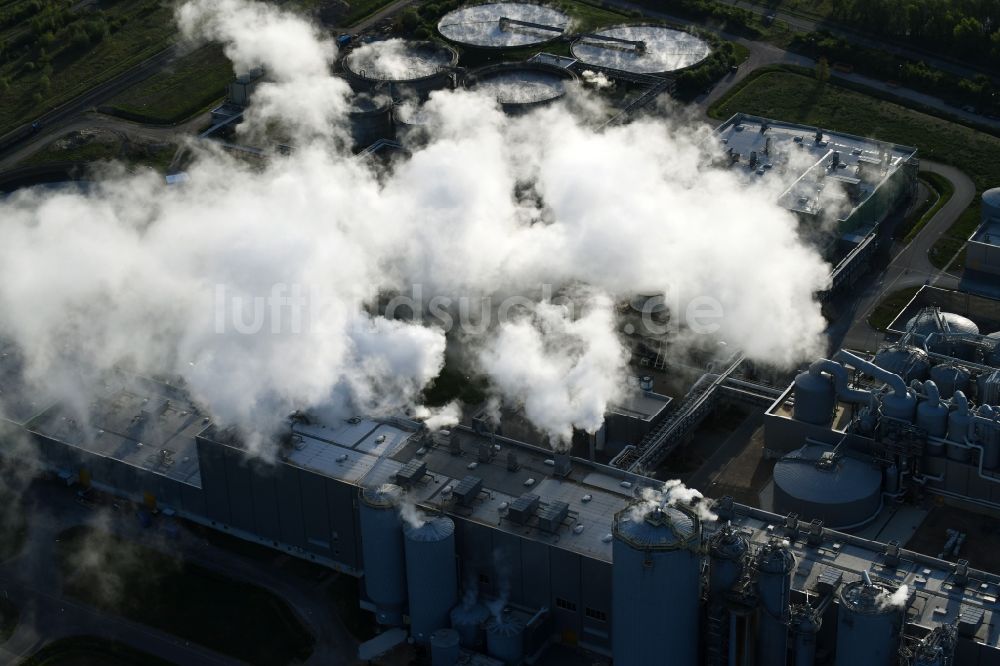 Arneburg aus der Vogelperspektive: Werksgelände der Zellstoff Stendal GmbH im Industriegebiet Industrie- und Gewerbepark Altmark in Arneburg im Bundesland Sachsen-Anhalt, Deutschland