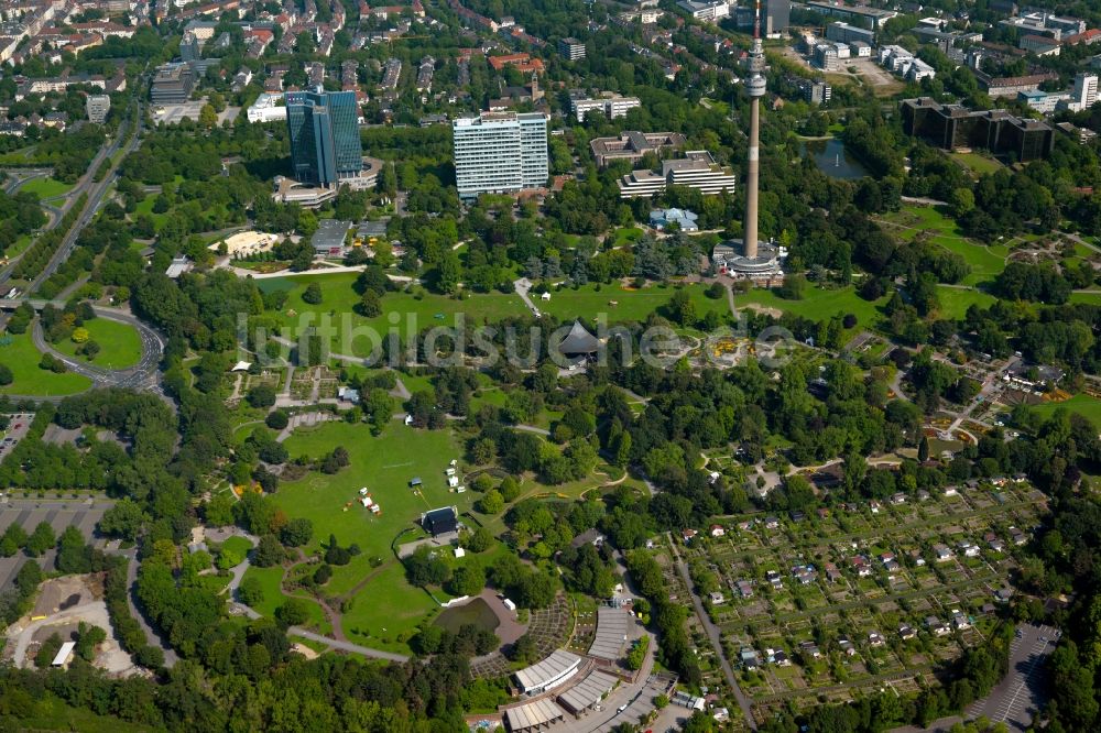 Dortmund von oben - Westfalenpark und Fernsehturm Florianturm in Dortmund im Bundesland Nordrhein-Westfalen