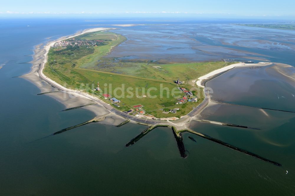 Wangerooge aus der Vogelperspektive: Westliche Küste mit der Siedlung Zum Westen auf der Insel Wangerooge im Wattenmeer in der Nordsee im Bundesland Niedersachsen