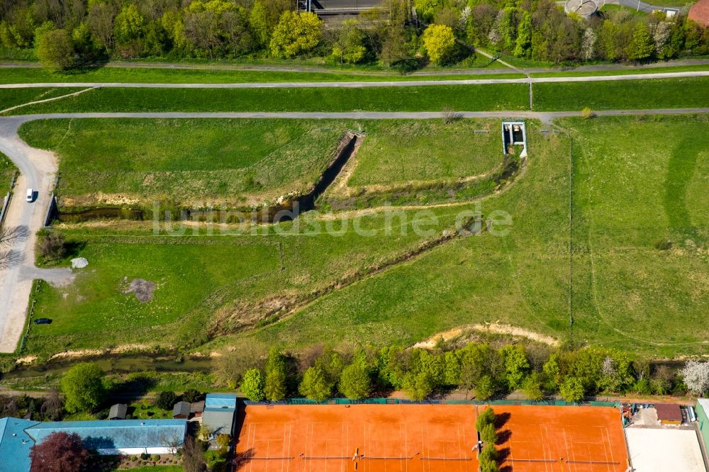 Hamm von oben - Westlicher Bereich der Lippeauen am Ufer des Flusses Lippe und des Datteln-Hamm-Kanal im Norden der Stadt Hamm im Bundesland Nordrhein-Westfalen