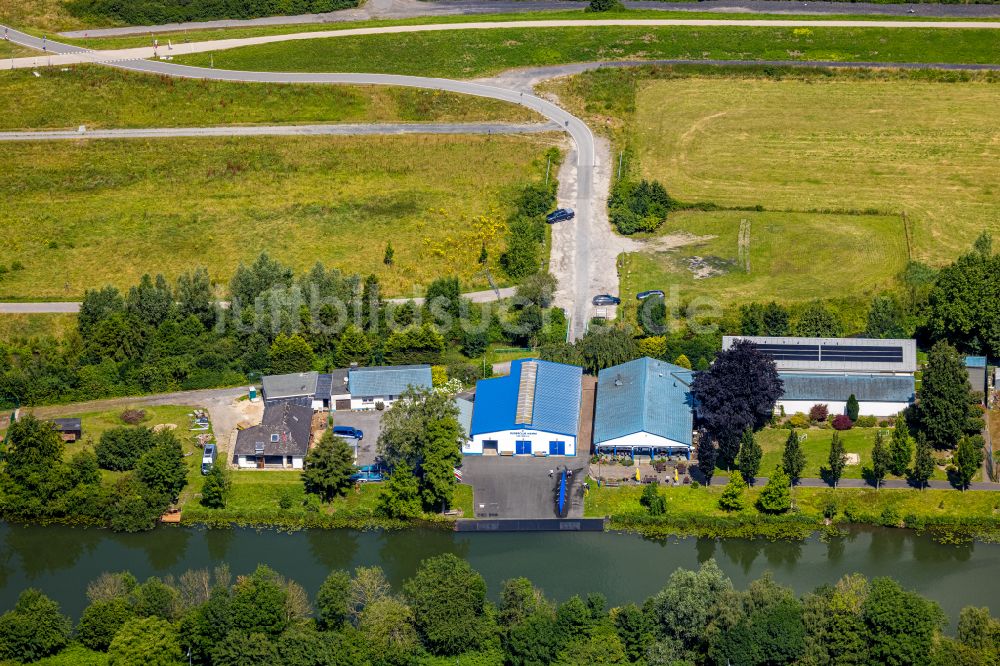 Hamm aus der Vogelperspektive: Westlicher Bereich der Lippeauen am Ufer des Flusses Lippe mit dem Ruderclub Hamm und der Schleuse Hamm im Norden der Stadt Hamm im Bundesland Nordrhein-Westfalen