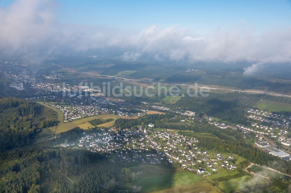 Bestwig von oben - Wetterlage mit Wolkenbildung in Bestwig im Bundesland Nordrhein-Westfalen, Deutschland