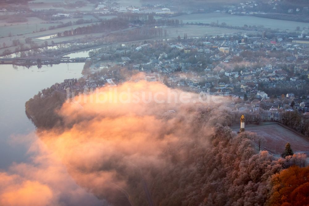 Luftbild Wetter (Ruhr) - Wetterlage mit Wolkenbildung und Lichtreflektionen bei Sonnenaufgang über der Seenlandschaft des Harkortsee im Ortsteil Westende in Wetter (Ruhr) im Bundesland Nordrhein-Westfalen