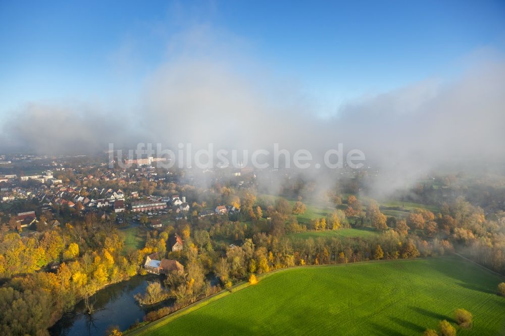 Hamm aus der Vogelperspektive: Wetterlage mit Wolkenbildung an den Lippemäander- Wiesen in Hamm im Bundesland Nordrhein-Westfalen, Deutschland