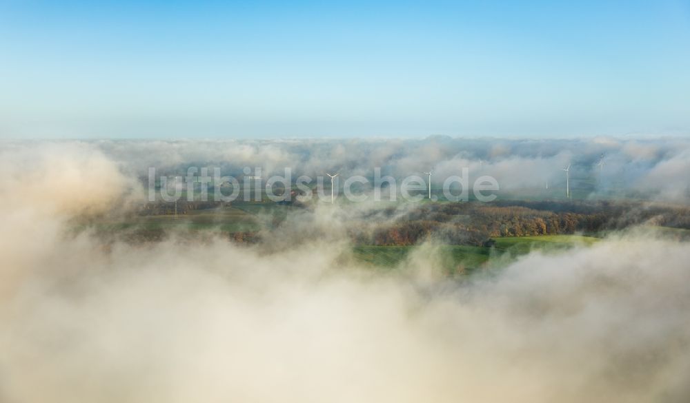 Luftaufnahme Hamm - Wetterlage mit Wolkenbildung an den Lippemäander- Wiesen in Hamm im Bundesland Nordrhein-Westfalen, Deutschland