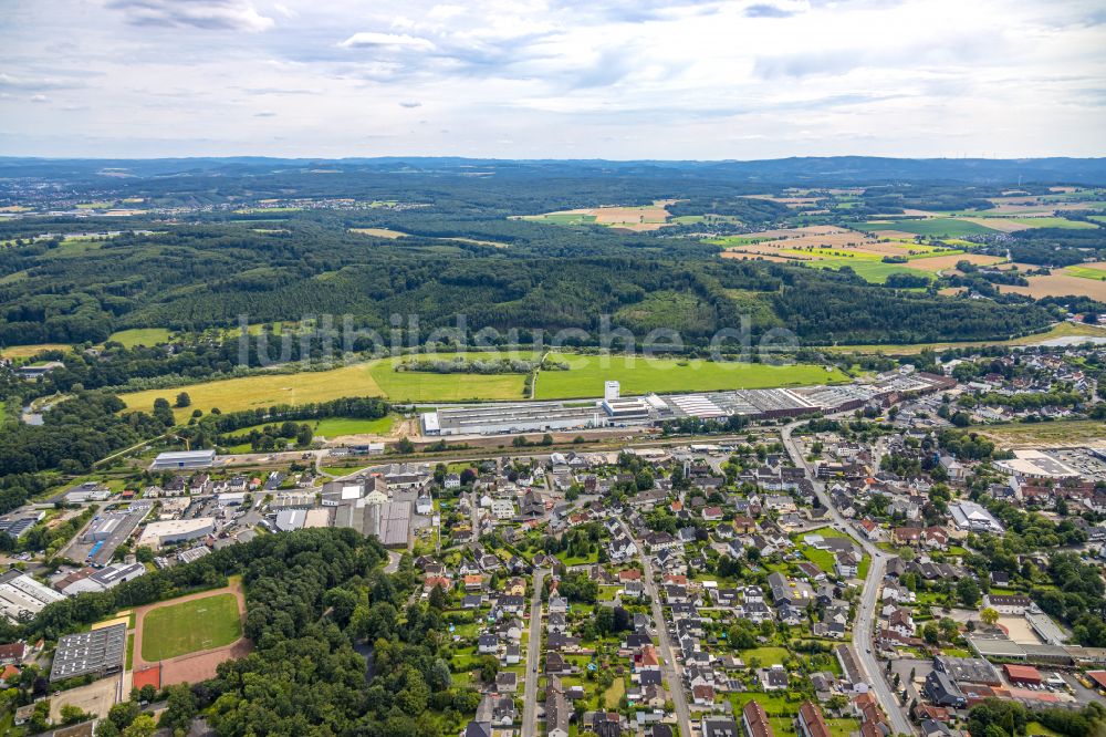 Wickede (Ruhr) von oben - Wickeder Westfalenstahl am Fluss Ruhr am Obergraben in Wickede (Ruhr) im Bundesland Nordrhein-Westfalen, Deutschland