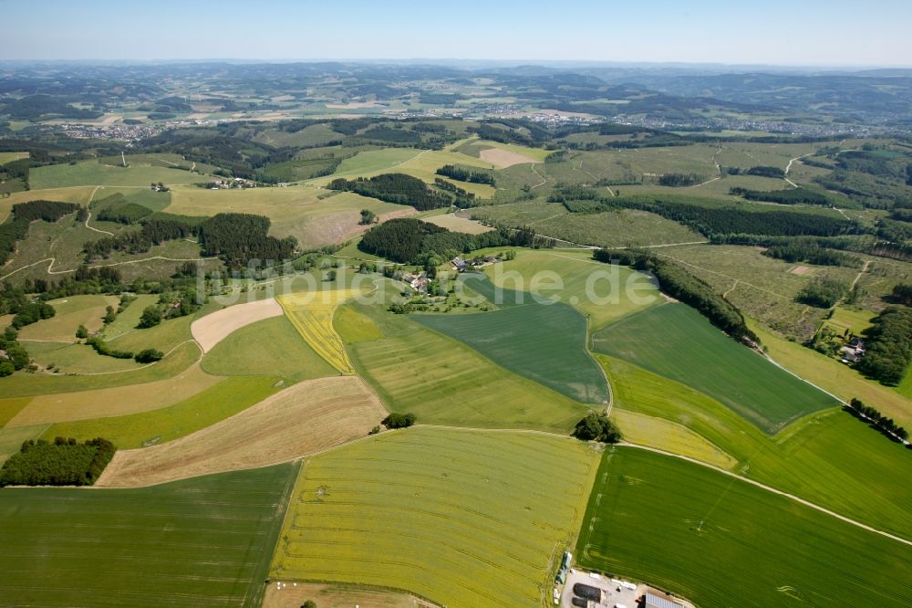 Luftaufnahme Hemer - Wiesen und Feld- Landschaft bei Hemer im Bundesland Nordrhein-Westfalen