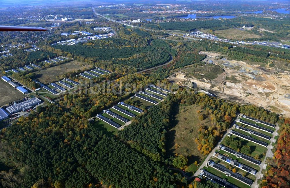 Zernsdorf aus der Vogelperspektive: Wiesenhof- Geflügelbetrieb Mastanlage am Segelfliegerdamm in Zernsdorf im Bundesland Brandenburg