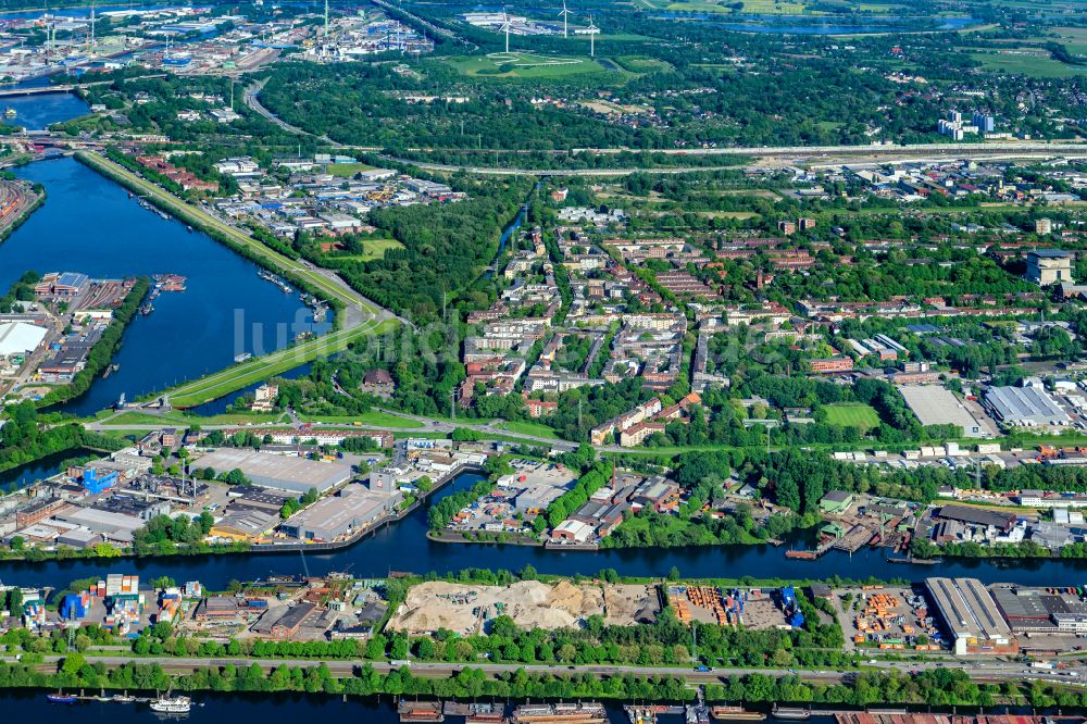 Luftbild Hamburg - Wilhelmsburg Industrie und Wohngebiet Reiherstieg in Hamburg, Deutschland