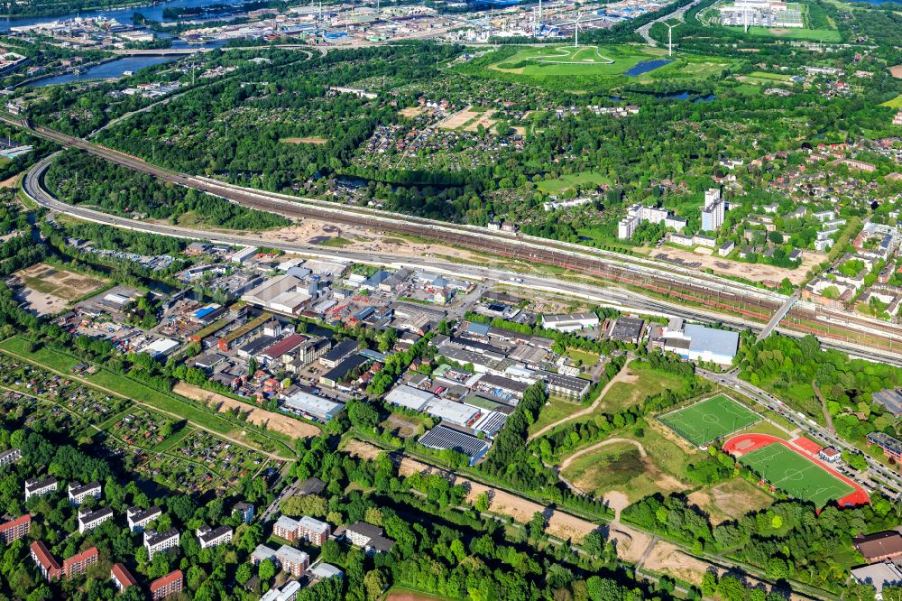 Luftbild Hamburg - Wilhelmsburg Industrie und Wohngebiet Reiherstieg in Hamburg, Deutschland