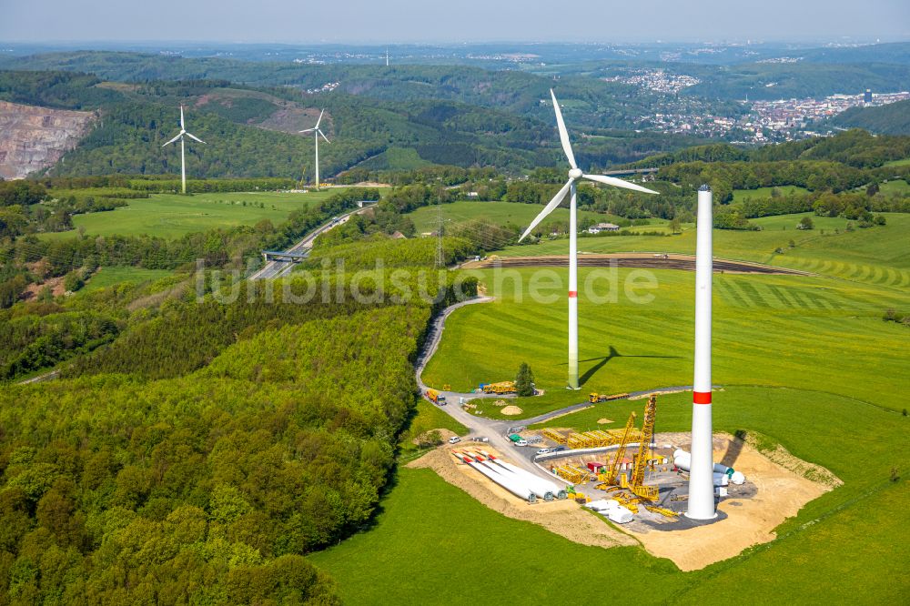 Luftaufnahme Hohenlimburg - Windenergieanlage in einem Wald in Hohenlimburg im Bundesland Nordrhein-Westfalen, Deutschland