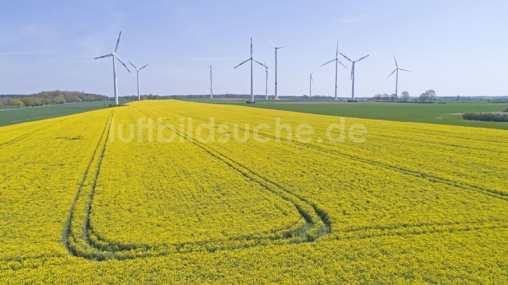 Luftbild Reinstorf - Windenergieanlage (WEA) - Windrad- auf einem Rapsfeld in Sülbeck im Bundesland Niedersachsen