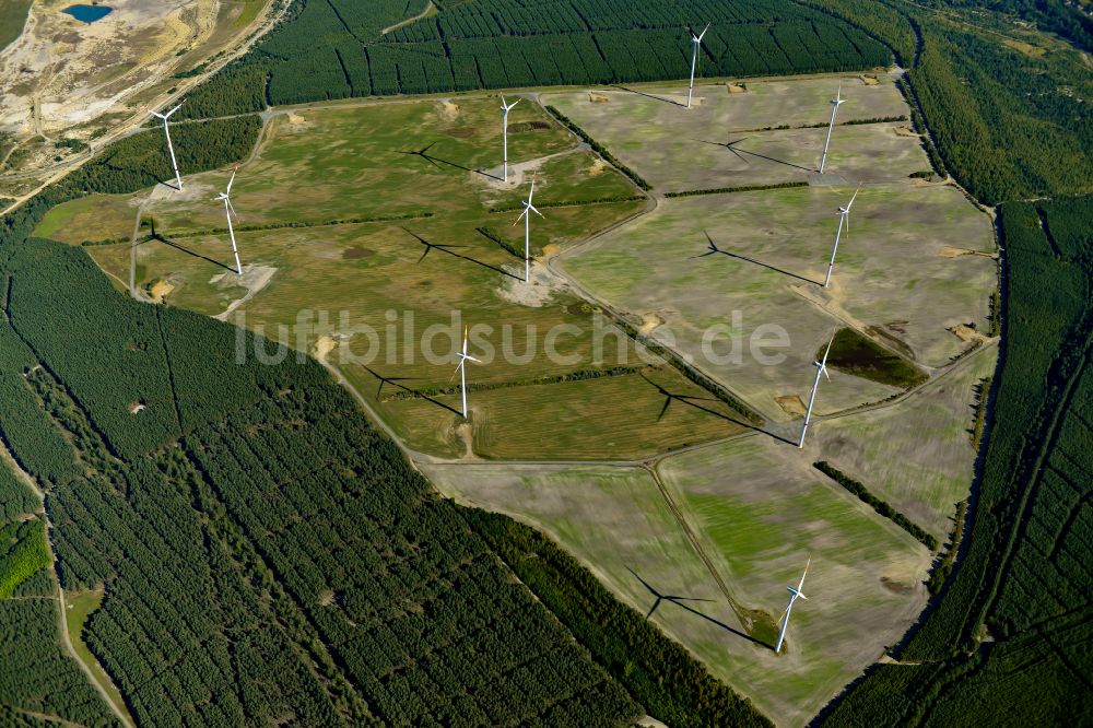 Luftbild Schipkau - Windenergieanlagen (WEA) auf einem Feld bei Schipkau im Bundesland Brandenburg, Deutschland