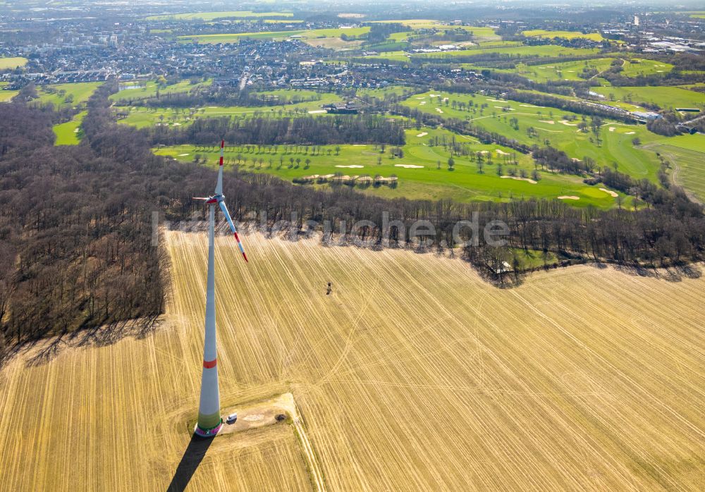 Luftbild Mengede - Windenergieanlagen (WEA) auf einem Feld in Mengede im Bundesland Nordrhein-Westfalen, Deutschland