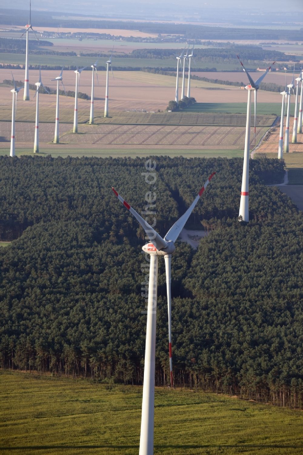 Feldheim aus der Vogelperspektive: Windenergieanlagen (WEA) - Windrad- auf einem Feld in Feldheim im Bundesland Brandenburg