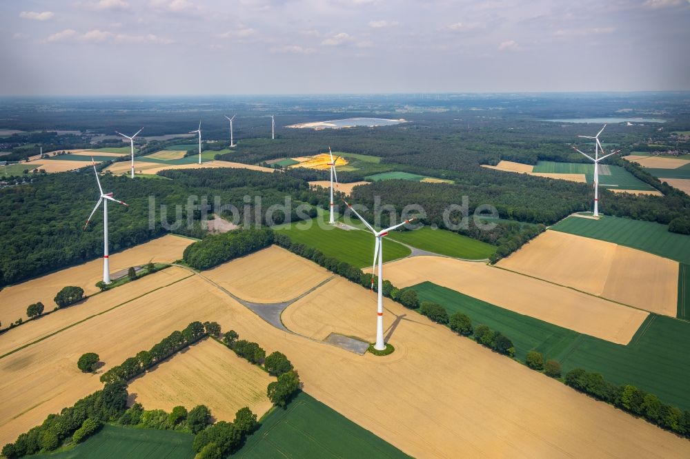 Luftbild Haltern am See - Windenergieanlagen (WEA) - Windrad- auf einem Feld in Haltern am See im Bundesland Nordrhein-Westfalen, Deutschland