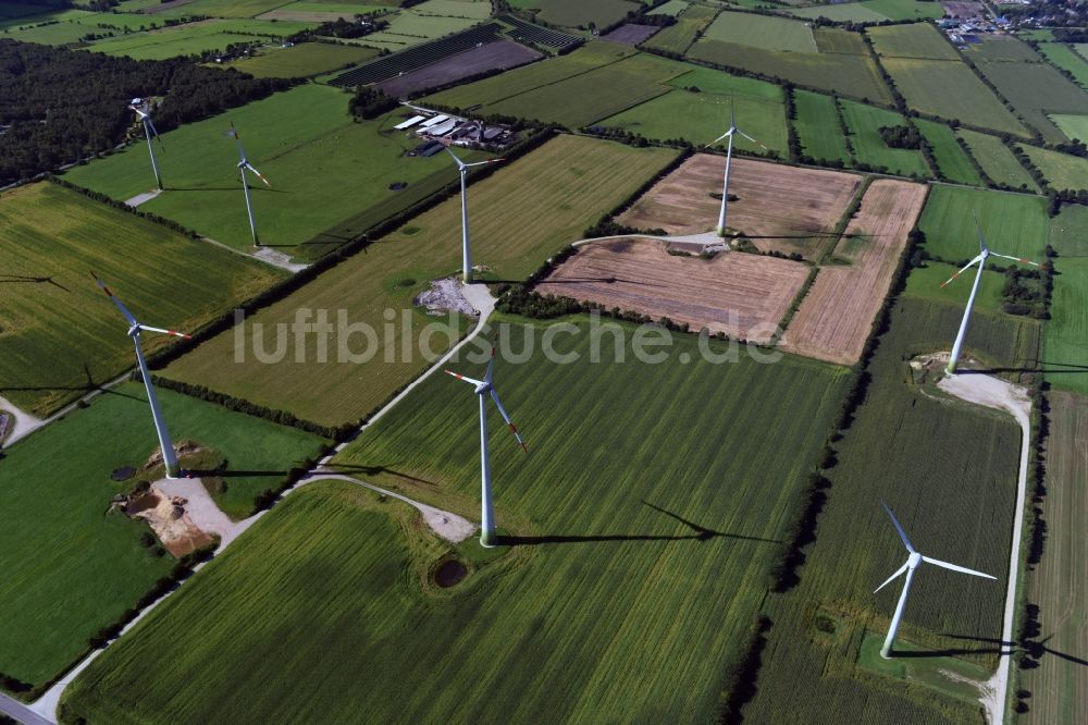 Oster-Ohrstedt von oben - Windenergieanlagen (WEA) - Windrad- auf einem Feld in Oster-Ohrstedt im Bundesland Schleswig-Holstein